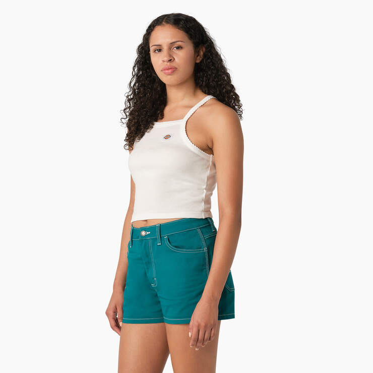 Women's Rib Knit Cropped Tank Top - White (WH) image number 3