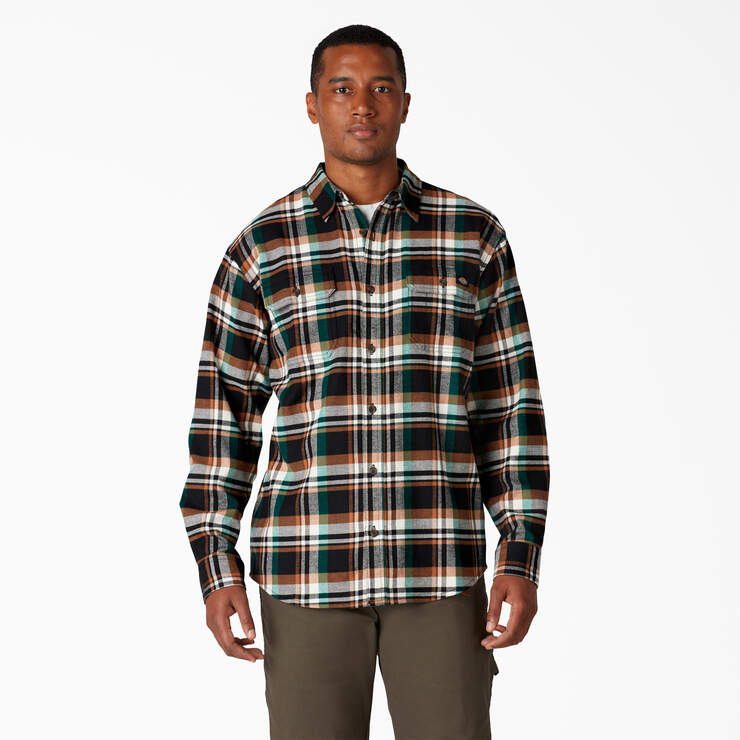 FLEX Long Sleeve Flannel Shirt - Black Cadmium Green Plaid (K2P) image number 1