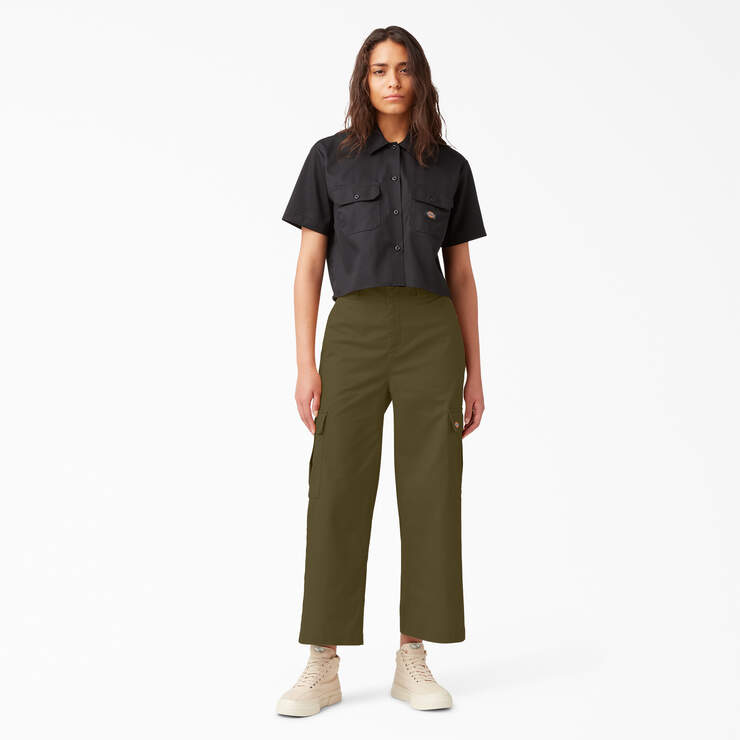 Women's Twill Crop Cargo Pants - Stonewashed Military Green (S2M) image number 4
