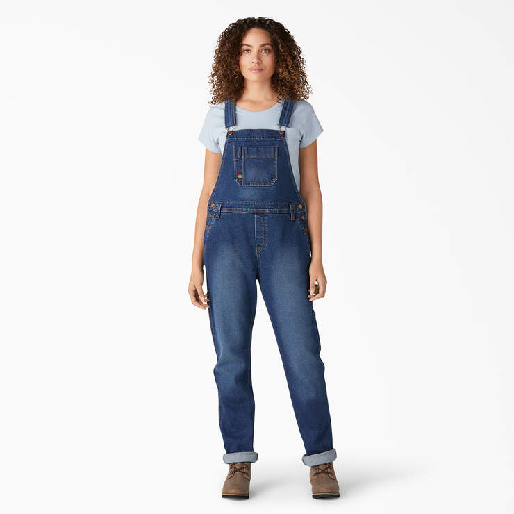 Women's Denim Boyfriend Fit Bib Overalls - Retro Stonewashed (RSW) image number 1