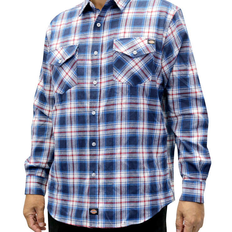 Men's Flannel Long Sleeve Woven Plaid Shirt - Navy Blue (NV) image number 1