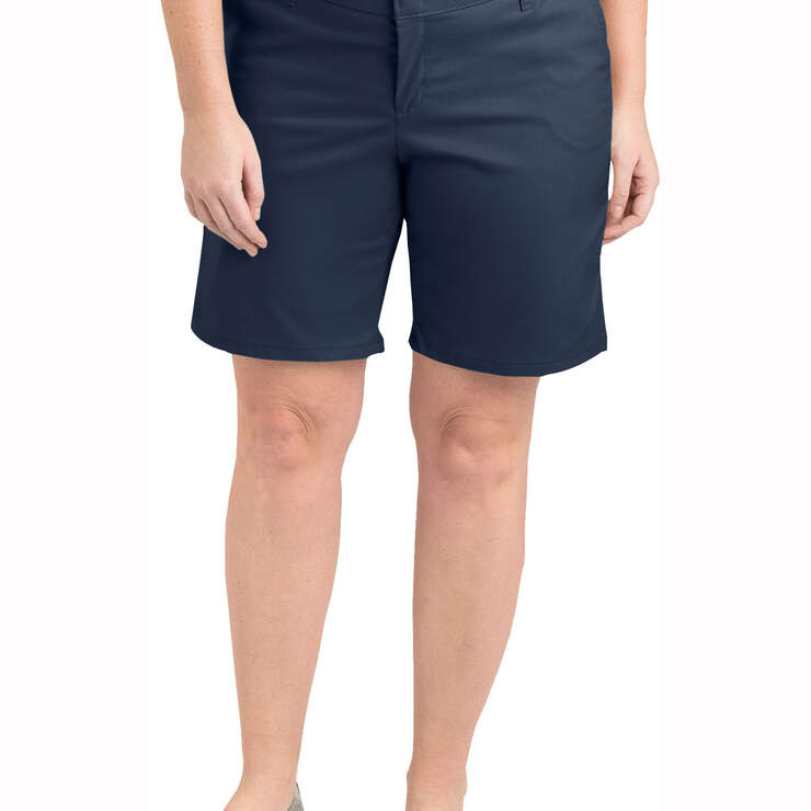 Women's Plus 9" Relaxed Fit Flat Front Shorts - Dark Navy (DN) image number 1