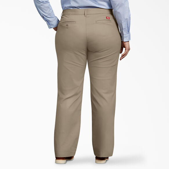 Pantalon cargo d&eacute;contract&eacute; &agrave; jambe droite en serg&eacute; extensible pour femmes &#40;Tailles plus&#41; - Desert Khaki &#40;DS&#41;