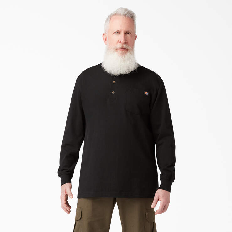 Heavyweight Long Sleeve Henley T-Shirt - Black (BK) image number 1