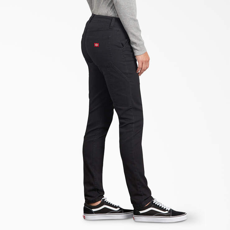 Women's FLEX Slim Fit Duck Carpenter Pants - Rinsed Black (RBK) image number 3