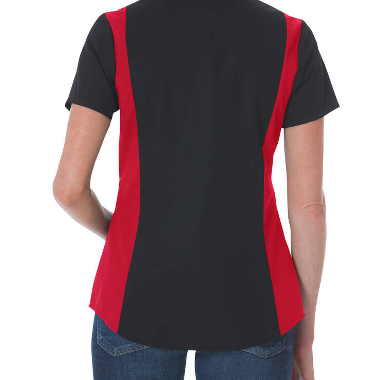 Women's Industrial Short Sleeve Colour Block Shirt - Black/English Red (BKER) image number 2