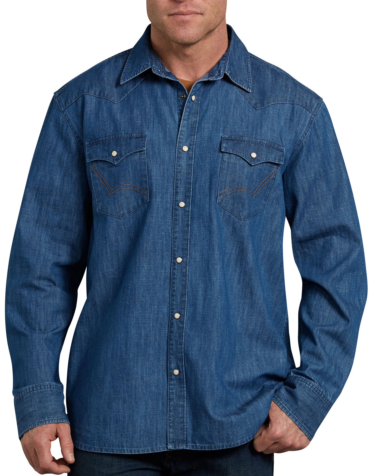Western Denim Shirt , Stonewashed Indigo Blue | Dickies Canada