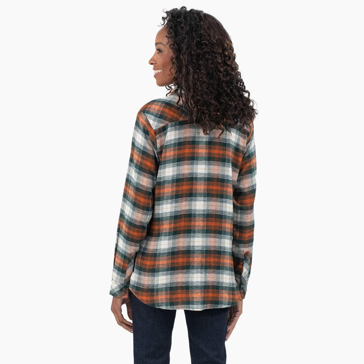 Women's Plaid Flannel Long Sleeve Shirt - Forest/Copper Ombre Plaid (C1T) image number 2
