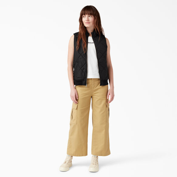 Veste sans manches piqu&eacute;e pour femmes - Black &#40;BK&#41;