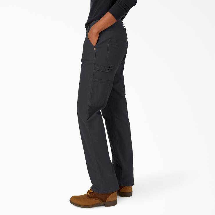 Women's FLEX Relaxed Straight Fit Duck Carpenter Pants - Rinsed Black (RBK) image number 3