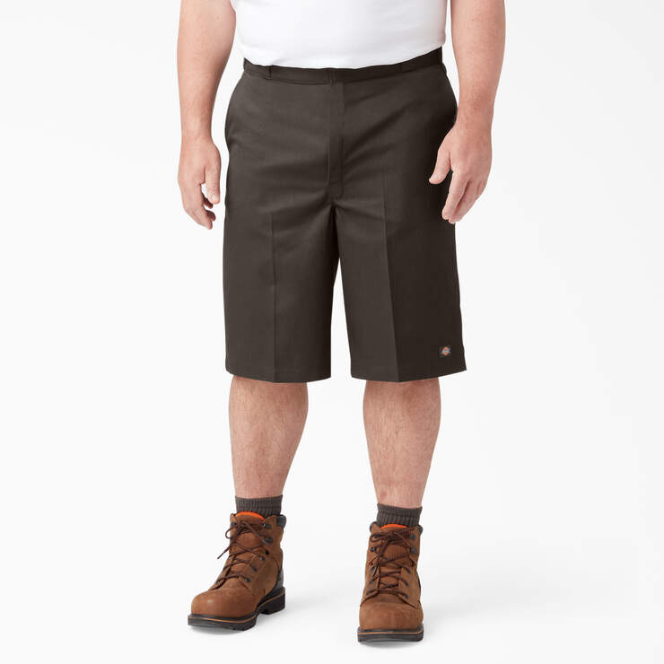 Loose Fit Flat Front Work Shorts, 13" - Dark Brown (DB) image number 4