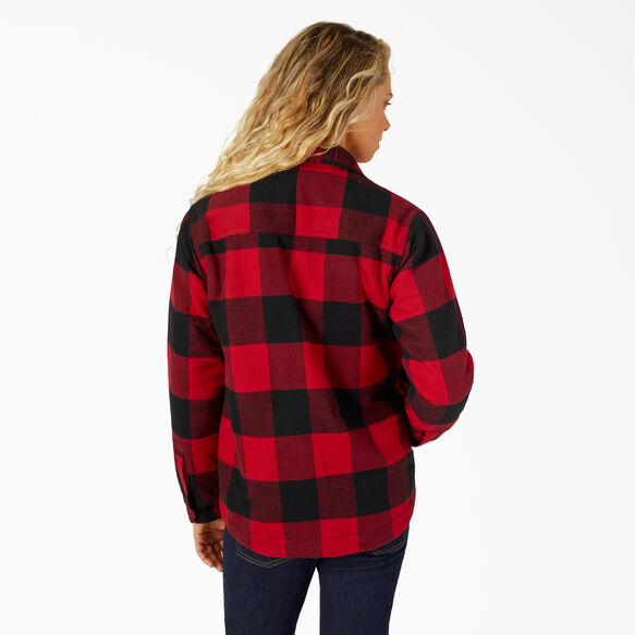 Women&#39;s High Pile Fleece Lined Flannel Chore Coat - English Red Buffalo Plaid &#40;PSF&#41;