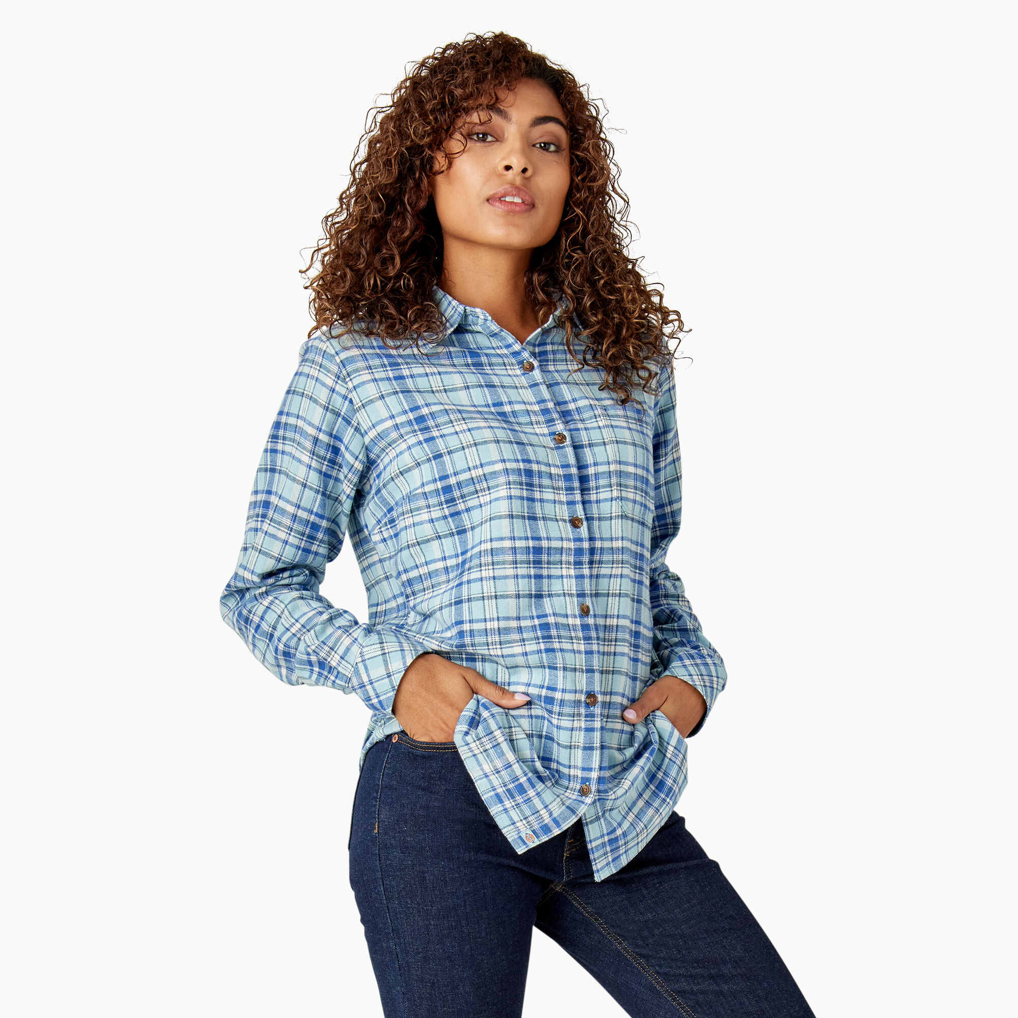 Blue and white checkered shirt sale womens