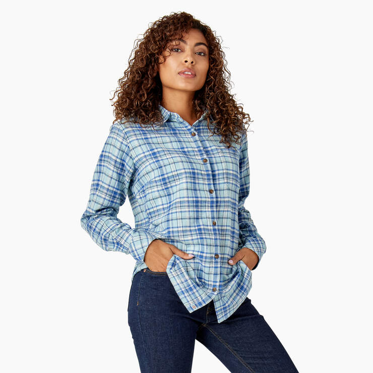 Chemise en flanelle à manches longues et à motif tartan pour femmes - Clear Blue/Orchard Plaid (B2Y) numéro de l’image 4