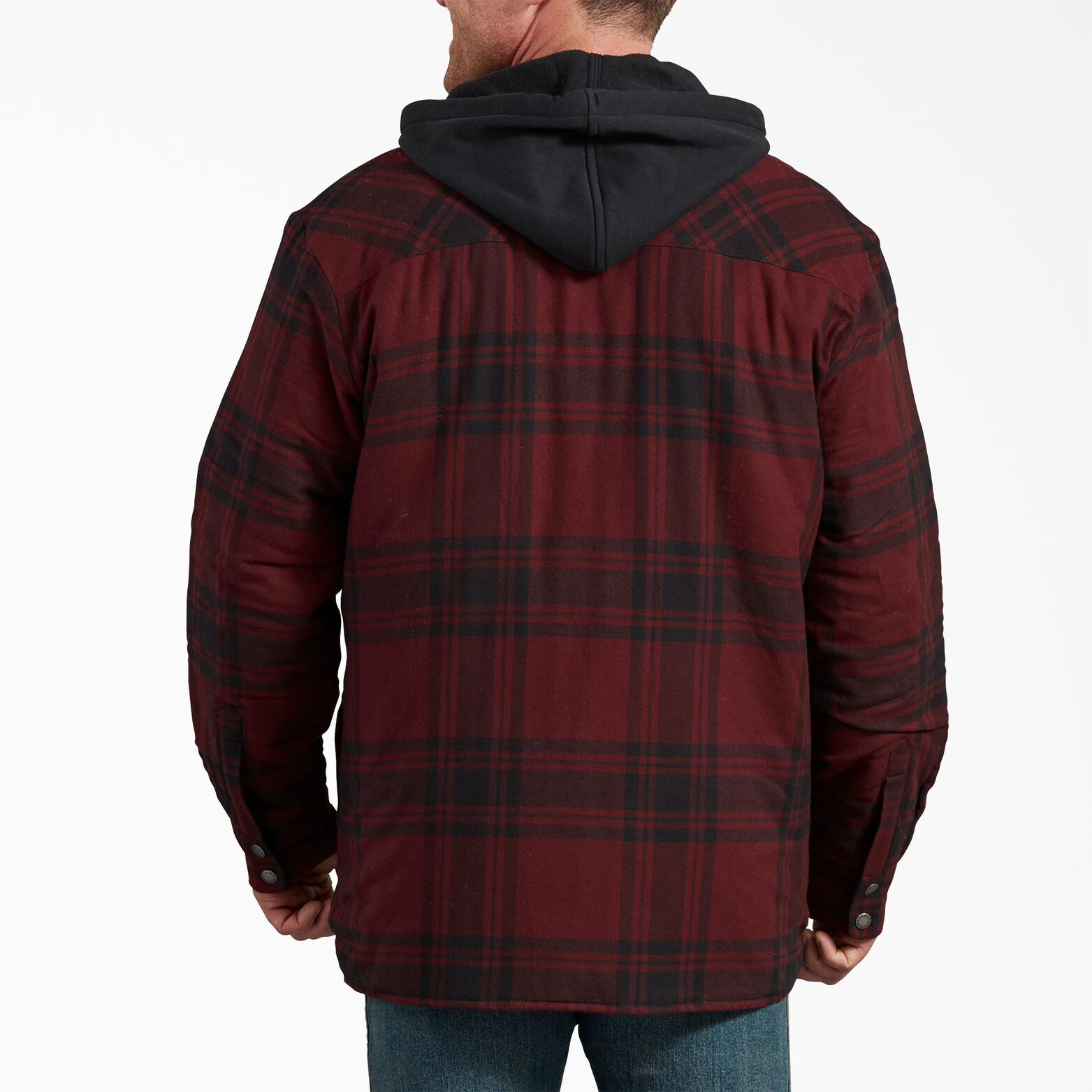 Relaxed Fit Icon Hooded Quilted Shirt Jacket , Dark Port Black Plaid ...