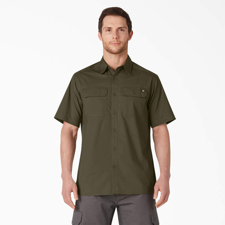 Short Sleeve Ripstop Work Shirt - Rinsed Military Green (RML) image number 1