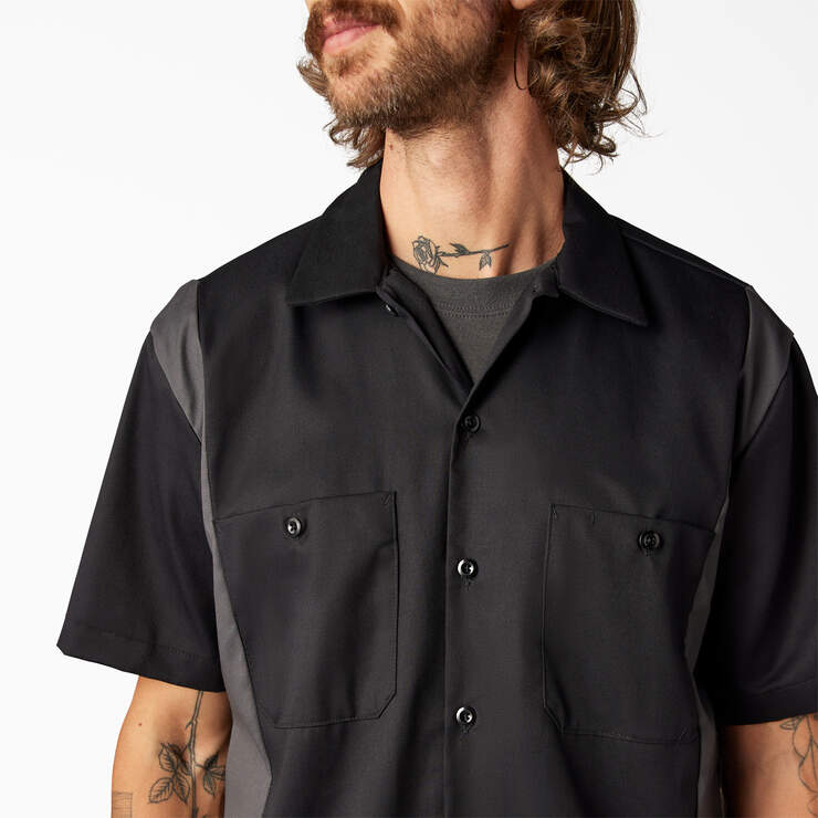 Two-Tone Short Sleeve Work Shirt - Black/Charcoal Graye (BKCH) image number 7