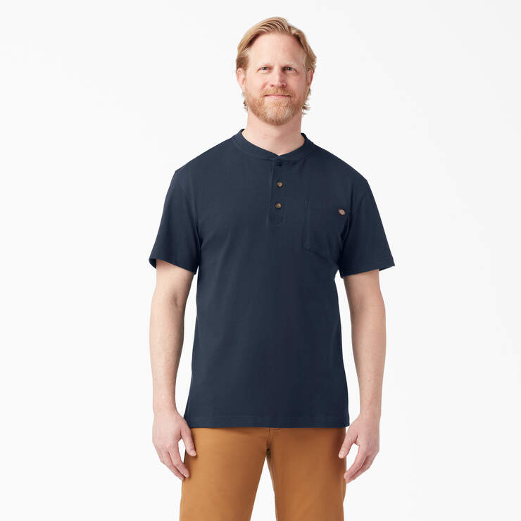 Heavyweight Short Sleeve Henley T-Shirt - Dark Navy (DN) image number 1