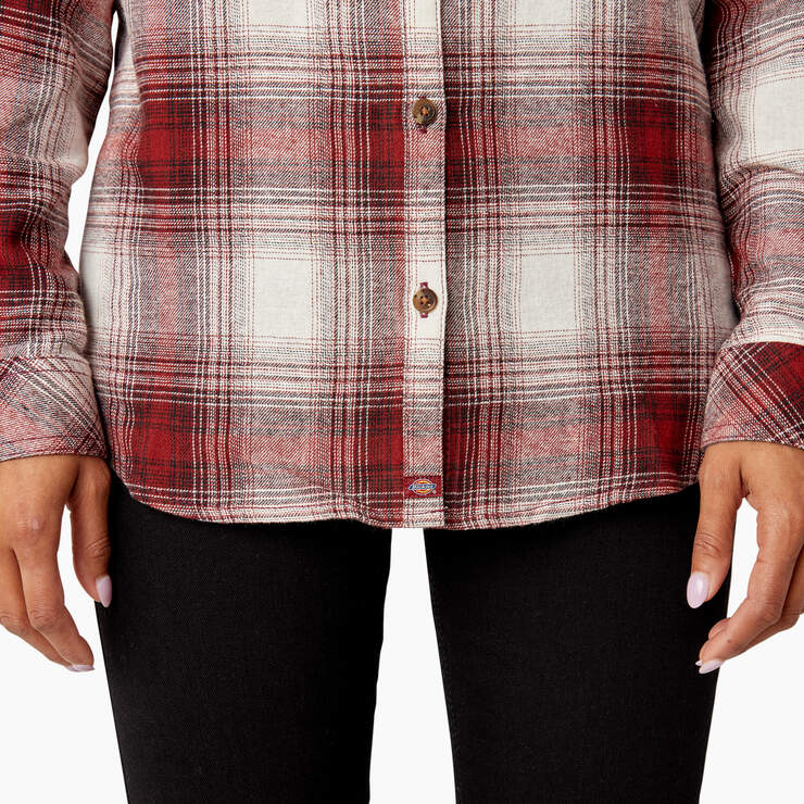 Women's Plaid Flannel Long Sleeve Shirt - Fired Brick Ombre Plaid (C1X) image number 7