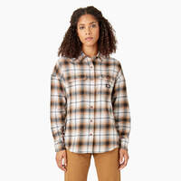 Women's Long Sleeve Flannel Shirt - Brown Duck/Black Ombre Plaid (WPB)