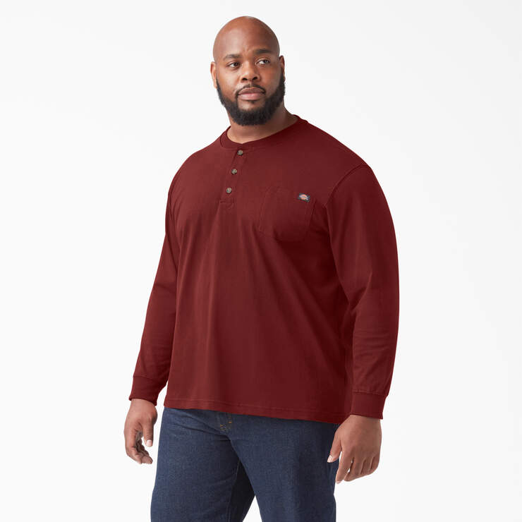 Heavyweight Long Sleeve Henley T-Shirt - Madder Brown (MB1) image number 3