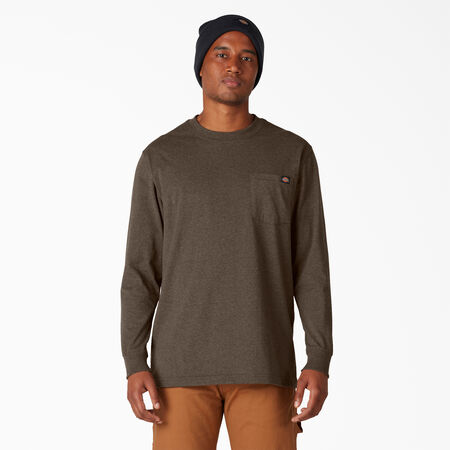 Long Sleeve Heathered Heavyweight Pocket T-Shirt - Chocolate Heather &#40;CTH&#41;