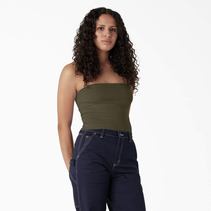 Women's Knit Tube Top - Military Green (ML) image number 1