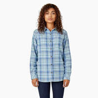 Chemise en flanelle à manches longues et à motif tartan pour femmes - Clear Blue/Orchard Plaid (B2Y)