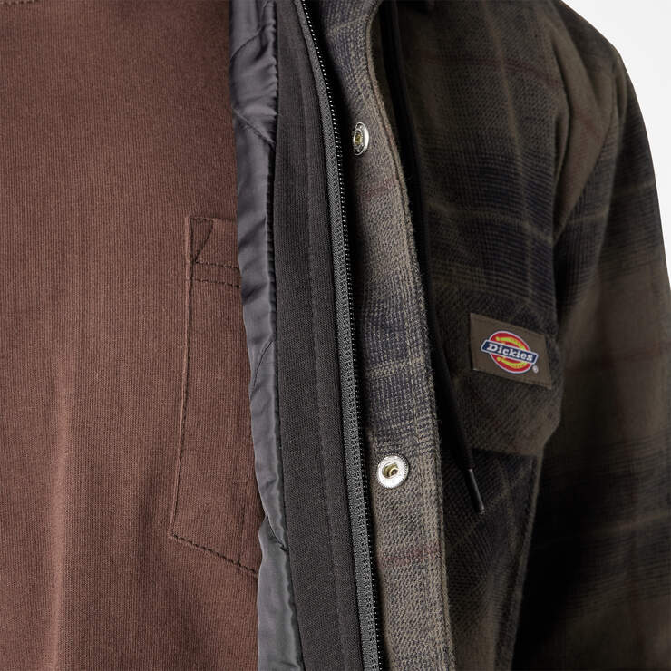 Water Repellent Flannel Hooded Shirt Jacket - Moss/Chocolate Ombre Plaid (B2K) image number 9