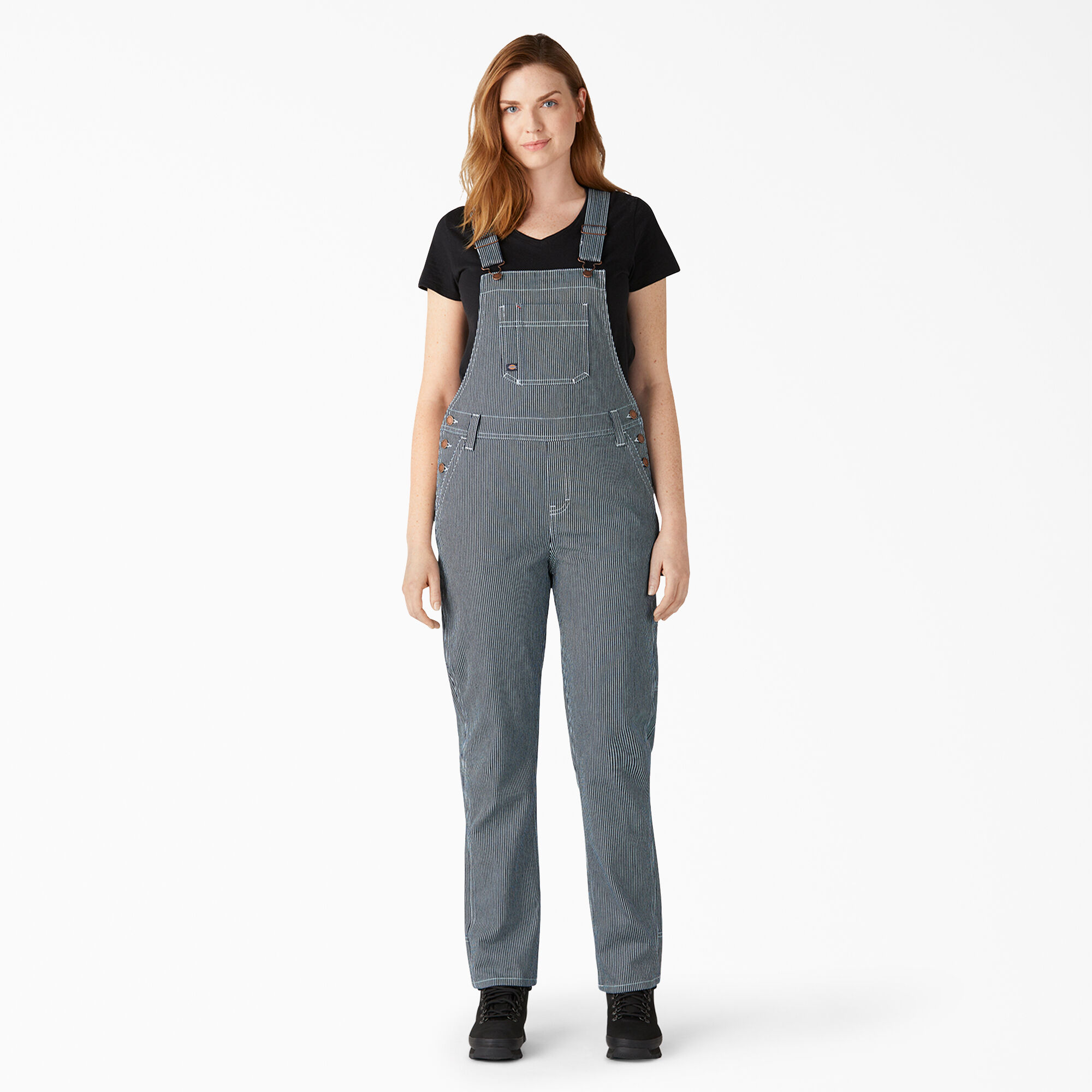 Women s Hickory Stripe Boyfriend Fit Bib Overalls
