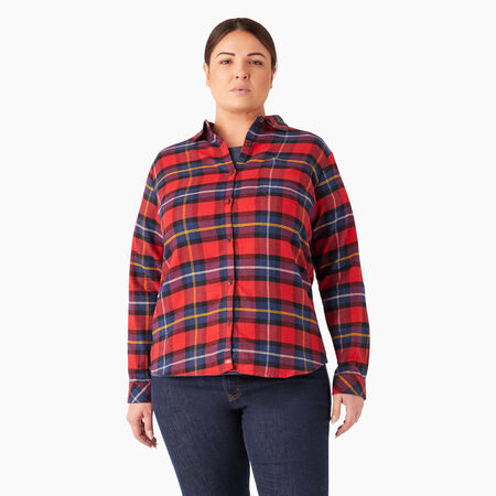 Chemise en flanelle &agrave; motif tartan &agrave; manches longues pour femmes taille plus - English Red Tartan &#40;A1D&#41;