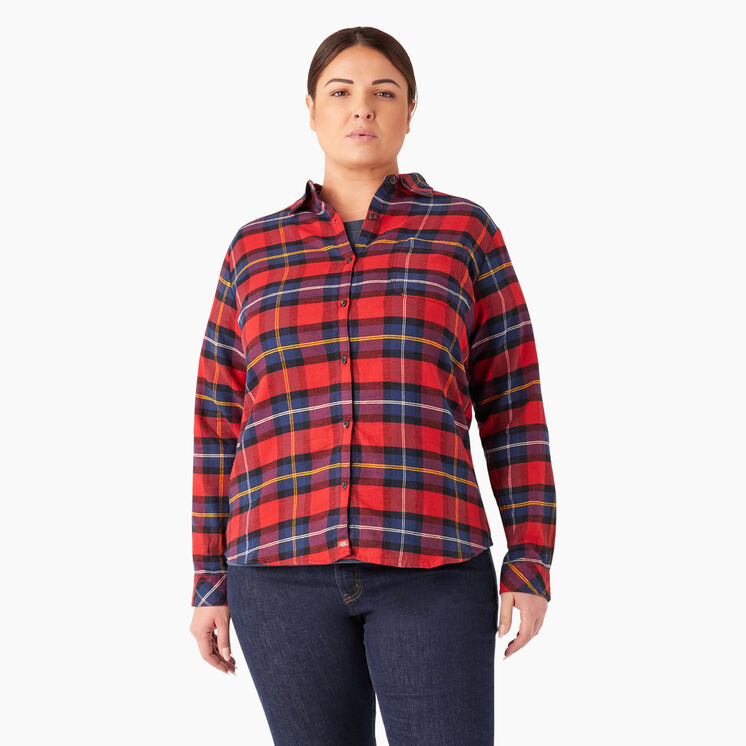 Chemise en flanelle &agrave; motif tartan &agrave; manches longues pour femmes taille plus - English Red Tartan &#40;A1D&#41;