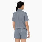 Haut de travail court &agrave; rayures hickory pour femmes - Ecru/Airforce Blue &#40;EUA&#41;