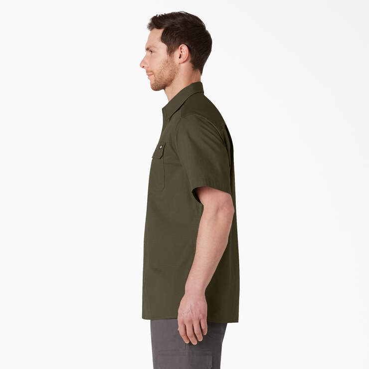 Short Sleeve Ripstop Work Shirt - Rinsed Military Green (RML) image number 3