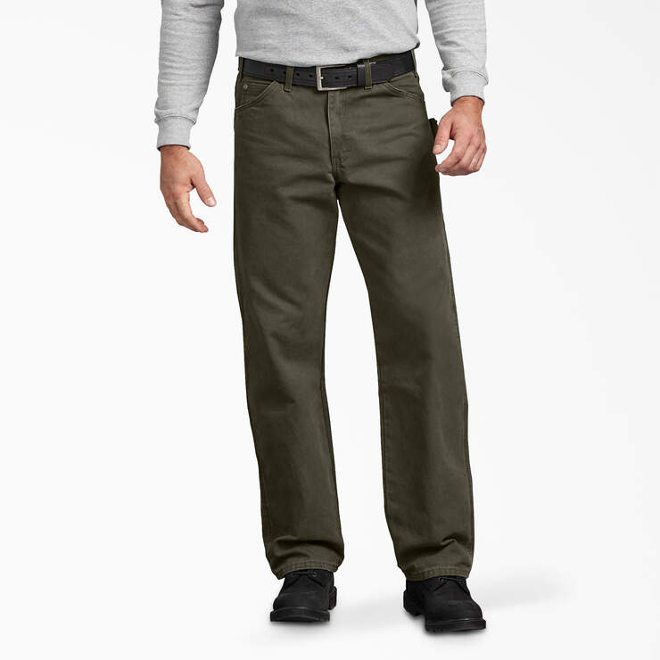 Relaxed Fit Sanded Duck Carpenter Pants - Rinsed Moss Green (RMS) image number 1