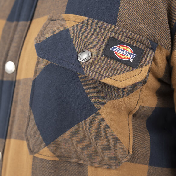 Water Repellent Fleece-Lined Flannel Shirt Jacket - Brown Duck/Navy Buffalo Plaid &#40;B1M&#41;
