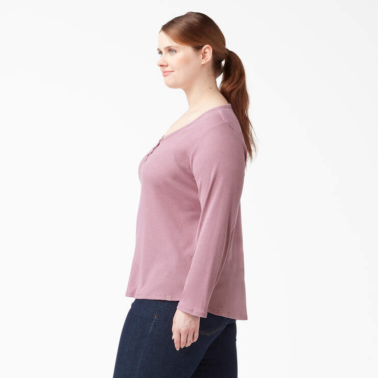 Women's Plus Henley Long Sleeve Shirt - Dusty Orchid (KDD) image number 3