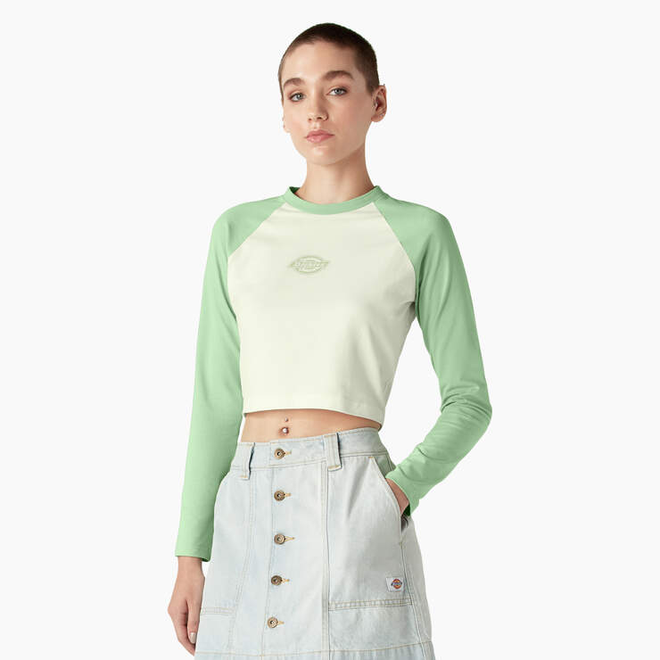 Women's Sodaville Long Sleeve Cropped T-Shirt - Quiet Green (QG2) image number 3