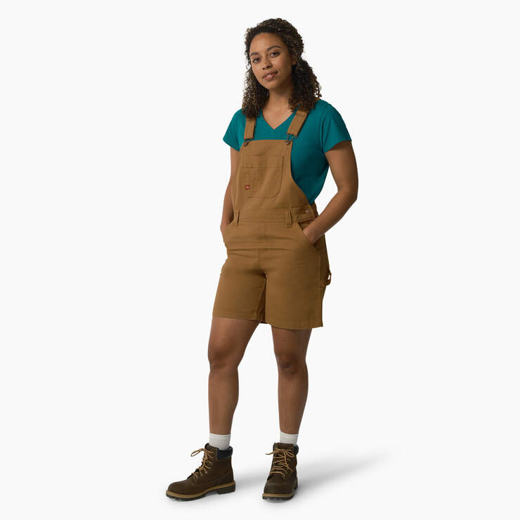 Women's Relaxed Fit Bib Shortalls, 7" - Rinsed Brown Duck (RBD) image number 1