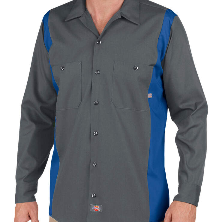 Industrial Colour Block Long Sleeve Shirt - Charcoal/Royal Blue (CHRB) image number 1