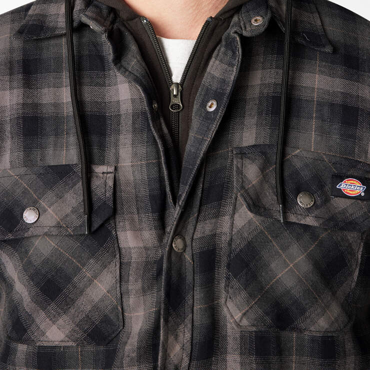Water Repellent Flannel Hooded Shirt Jacket - Black Ombre Plaid (AP1) image number 9