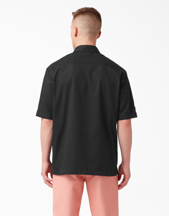 Mixed Media Zip Front Short Sleeve Work Shirt - Black &#40;BKX&#41;