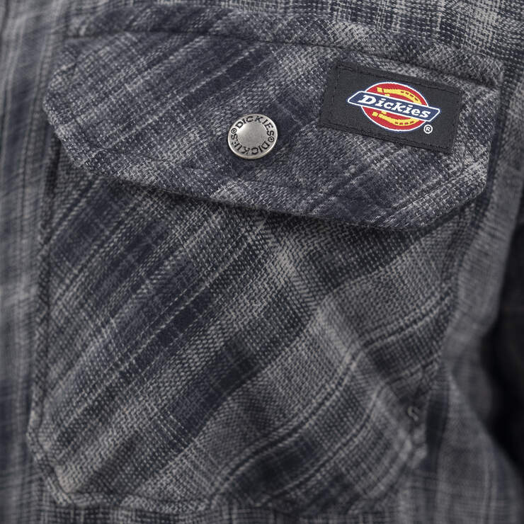 Water Repellent Fleece-Lined Flannel Shirt Jacket - Charcoal/Black Ombre Plaid (A1T) image number 7