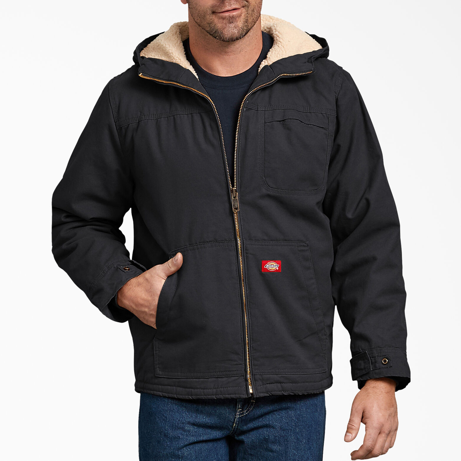 Duck Sherpa Lined Hooded Jacket for Men Rinsed Black | Dickies