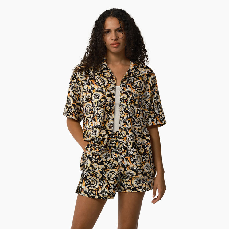 Chemise &agrave; manches courtes pour femmes Roseburg - Brown Floral Print &#40;BG2&#41;