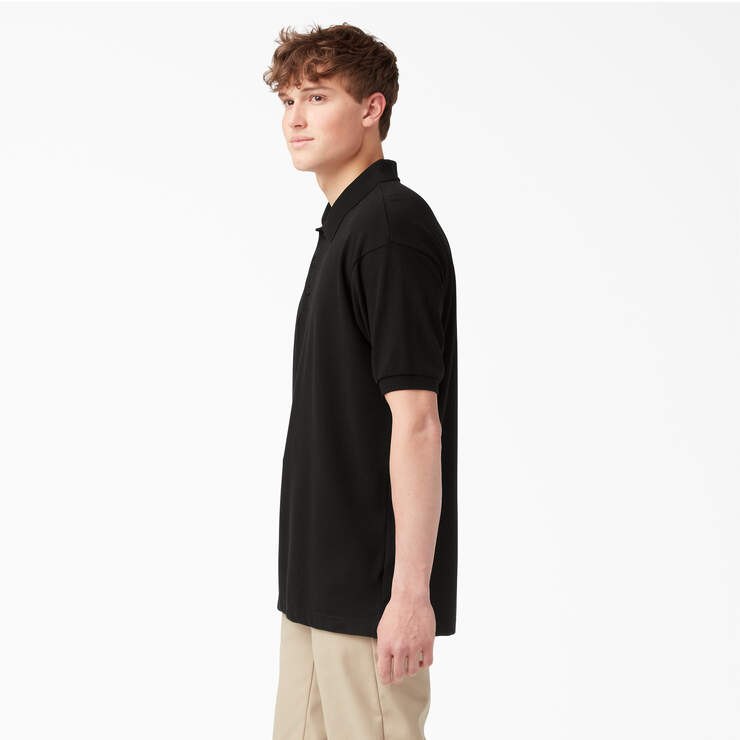 Adult Size Piqué Short Sleeve Polo - Black (BK) image number 3