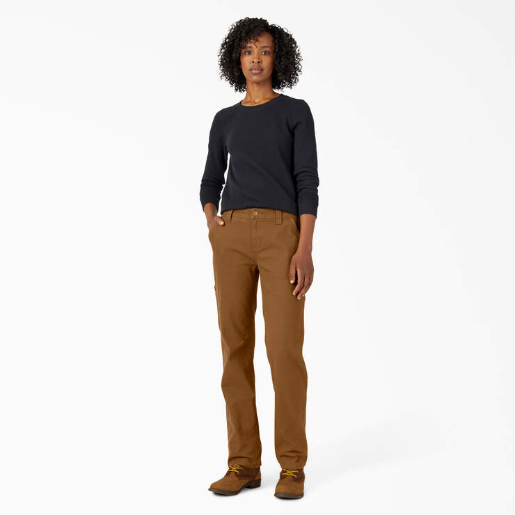 Women's FLEX Relaxed Straight Fit Duck Carpenter Pants - Rinsed Brown Duck (RBD) image number 5