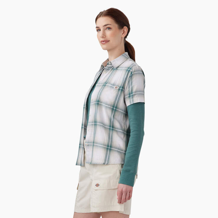 Women’s Plaid Woven Shirt - Green Herringbone Plaid (MPN) image number 3