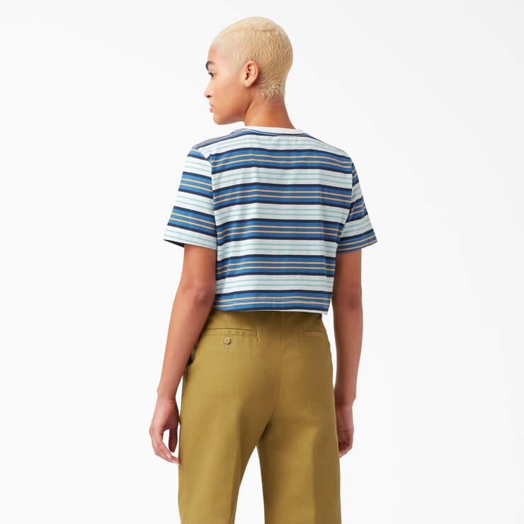 Women's Striped Cropped Pocket T-Shirt - Cobalt Stripe (C2S) image number 2