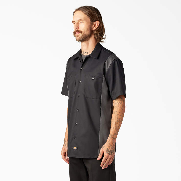 Two-Tone Short Sleeve Work Shirt - Black/Charcoal Graye (BKCH) image number 3